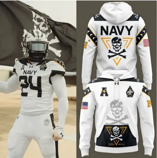 Discover Mens Navy Midshipmen 2024 Rivalry Shield Hoodie 3D Gift For Valentine