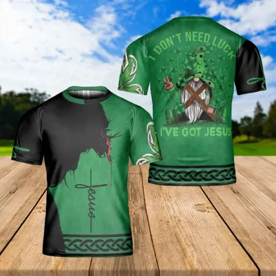 Discover Jesus Portrait St Patrick's Day Christian AOP Shirt 3D T-Shirt Full Size S-5XL
