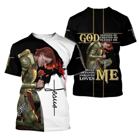 Discover Customized God Designed Me Jesus Christian Gift AOP Shirt 3D T-Shirt S-5XL