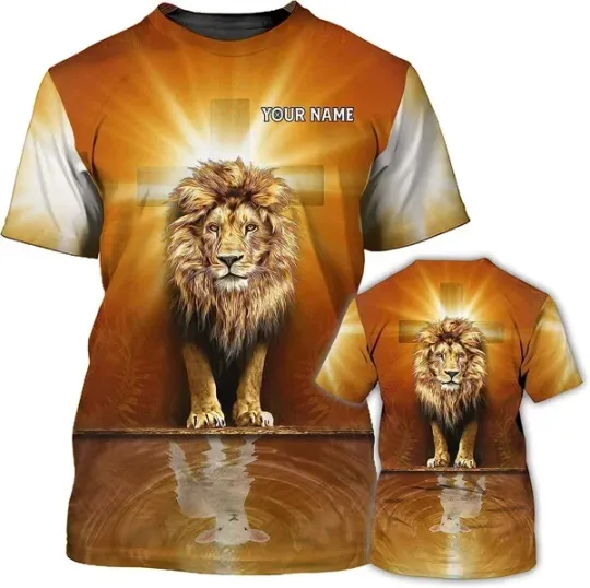 Discover Cool Lion With Light Cross Custom Name Christian Gift AOP 3D Shirt S-5XL