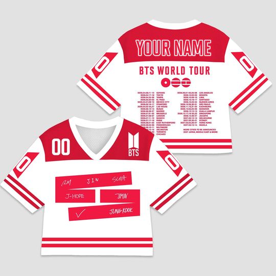 Discover Custom Kpop Idol Tour Crop Top Football Jersey, Custom Football Jersey For Teen Girl Women Football Kpop Fan, World Tour 2026 Jersey