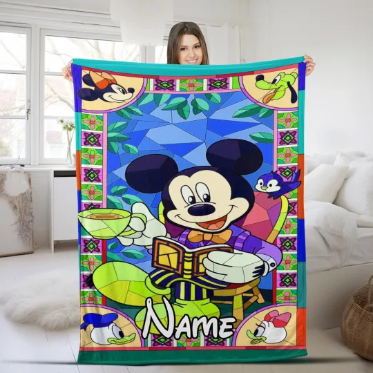 Discover Personalized Cartoon Fleece Blanket with Mickey Mouse Design