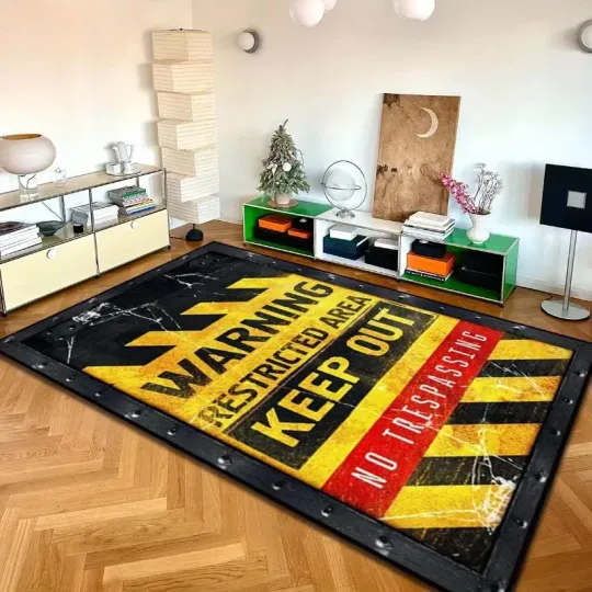 Discover Warning Text Decorative Rug for Living Room, Room Decor Rug, US Gift