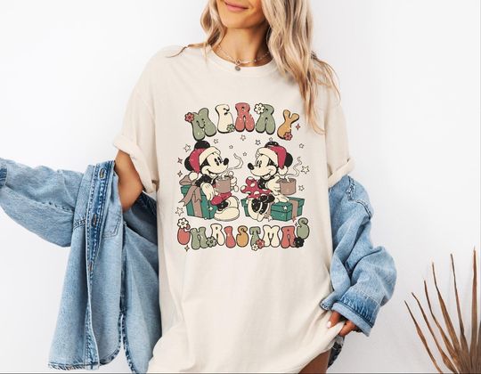 Comfort Colors Mickey Minnie Retro Merry Christmas Shirt