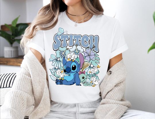 Discover Stitch Floral Birds Shirt, Disney Stitch Floral Tee, Cute Disney World Stitch Sweater, Stitch Flowers and Birds Tee, Disney Summer Shirt