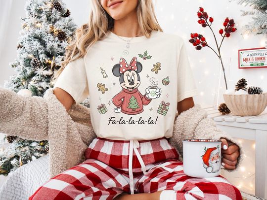 Discover Minnie Fa La La La Christmas Shirt, Disney Retro Christmas Tee, Minnie Christmas Coffee Winter Sweater, Walt Disney World Merry Christmas
