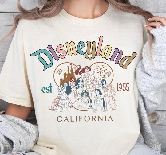 Discover Disneyland Est 1955 California Princess Retro Shirt, Disney Classic Tee, Disney Princesses Vintage Sweatshirt, Disneyworld Girls Trip