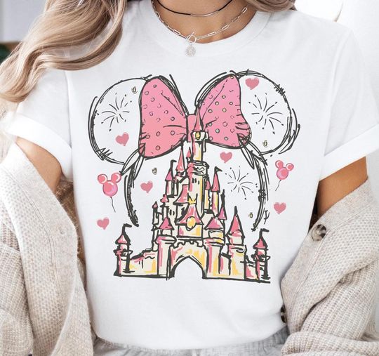Discover Disney Mini Mouse Watercolor Castle Shirt, Cute Disneyland T-Shirt, Disney Mini Mouse Head Tee, Disney World Minnie Girls Trip Sweatshirt