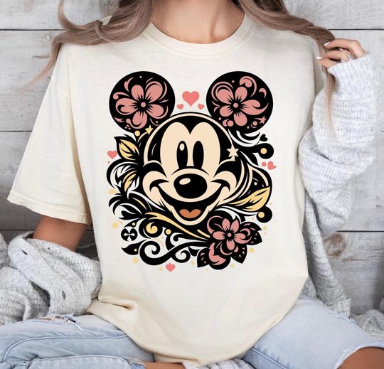 Discover Floral Mickey Mouse Shirt, Classic Mickey Shirt, Flower Mickey Shirt