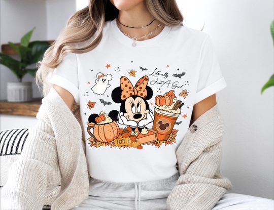 Discover Literally Just A Girl Fall Minnie, Disney Minnie Fall Vibes, Pumpkin Season Girls Trip Shirt