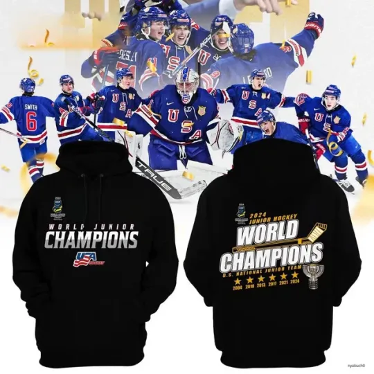 Discover Junior Hockey World Champions US National Junior Team 2024 Hoodie  All Size