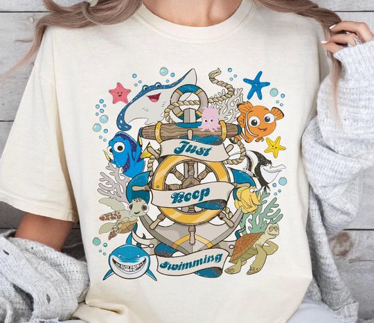 Discover Just Keep Swimming Finding Nemo Retro Disney Shirt, Vintage Nemo Family Keep Swimming Tee