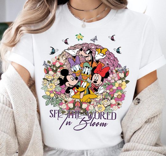 Discover See The World In Bloom Disney Shirt, Disney Epcot Sweatshirt, Mickey And Friends Travel Tee