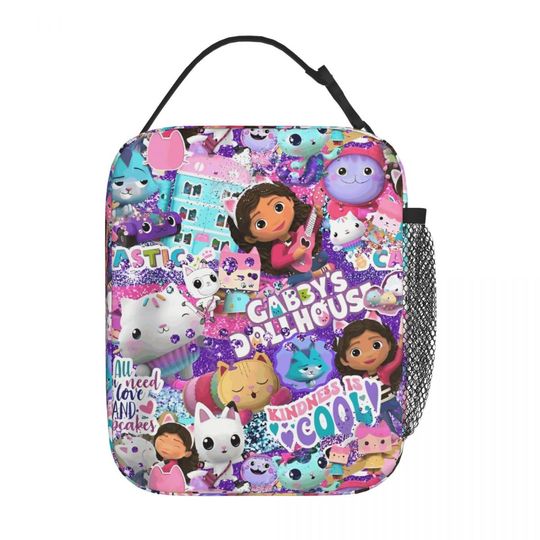 Gabby Dollhouse Cartoon Insulated Lunch Bag Reusable Cooler Tote for Kids Women Men