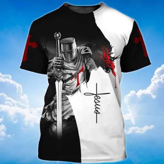Discover A Child Of God A Man Of Faith Knight AOP Shirt 3D T-Shirt Full Size S-5XL
