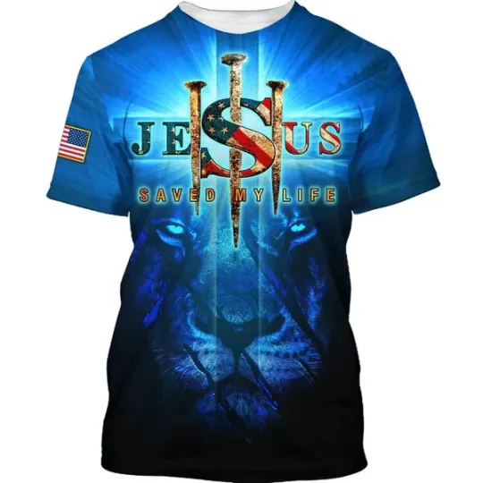 Discover Lion Of Judah Jesus Saved My Life Christian AOP 3D T-Shirt Full Size S-5XL