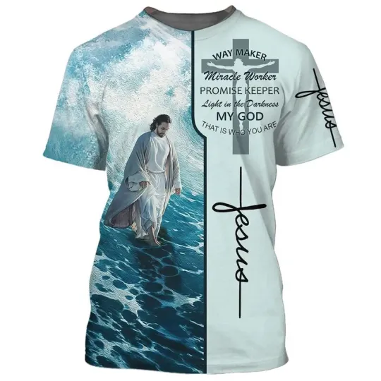 Discover Jesus Walking On The Beach Jesus Christian 3D Shirt Full size S-5XL