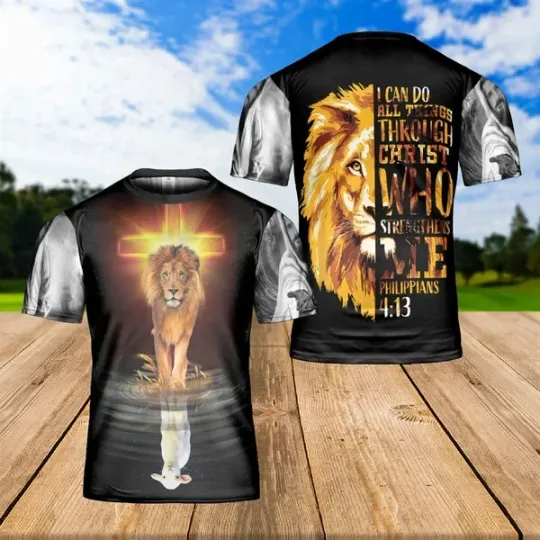 Discover Lion And Lamb Jesus I Can Do All Thing Christian 3D T-Shirt Full Size S-5XL