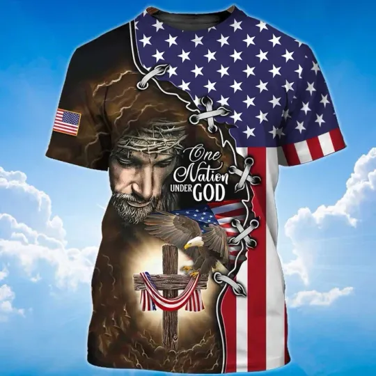 One Nation Under God Patriotic Eagle Usa Flag 3D T-Shirt
