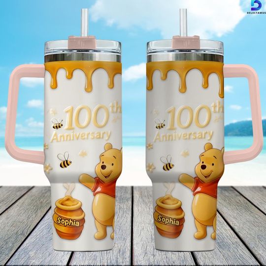 Discover Personalized Winnie The Pooh 40oz Tumbler, 100th Anniversary Stainless Steel Tumbler, Disney Cartoon Tumbler, Pooh Fan Gift