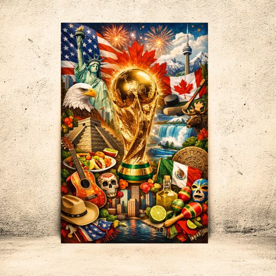 World Cup 2026 Poster | Retro Travel USA Mexico Canada | Soccer Wall Art | Vintage Football Print | Sports Fan Decor