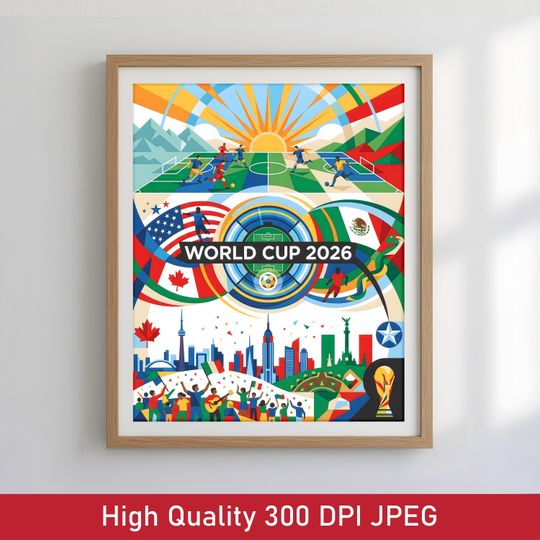 World Cup 2026 Wall Art Print - Soccer Poster, USA Canada Mexico Football Artwork, Modern Sports Decor