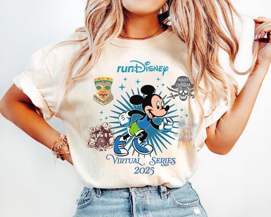 Rundisney Virtual Series 2026 Mickey T-Shirt, Disneyland Runner 5K Pirates of the Caribbean, Jungle Cruise, Disneyland Family Matching Shirt