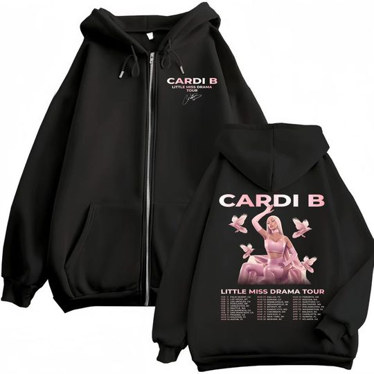 Discover Rapper Cardi B Little Miss Drama Tour 2026 Zipper Hoodie Fashion Aesthetic Zip Up Sweatshirts Men Women Casual Loose Pullovers