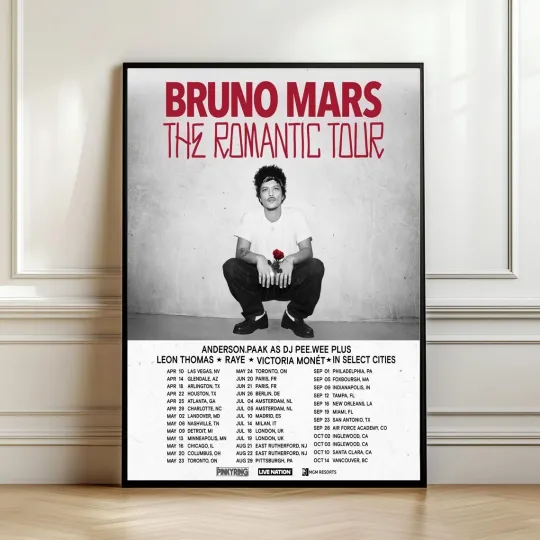 Bruno Mars The Romantic Tour 2026 Poster Wall Art Music Print