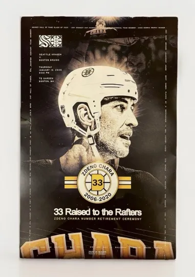 Discover Zdeno Chara #33 Retirement Night Game Poster vs Seattle Kraken 1-15-2026