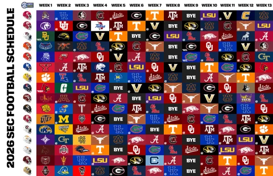 Discover 2026 SEC Football Full Schedule Poster  Vertical All Teams