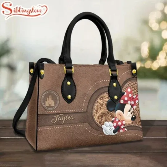Discover Custom Name Minnie Mouse Disney Women Bag Cartoon Leather Handbag