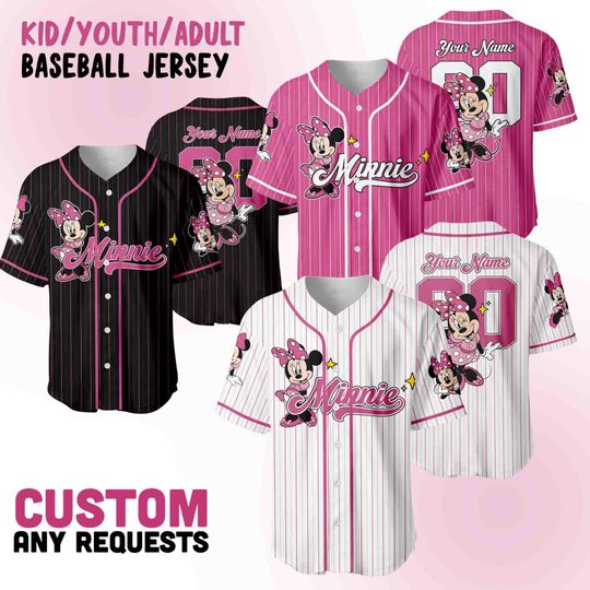 Discover Custom Minnie Mouse Collection Baseball Jersey, Disney Minnie Mouse Jersey Shirt, Disney Birthday Gift, Disney Baseball Fan Lover Gift