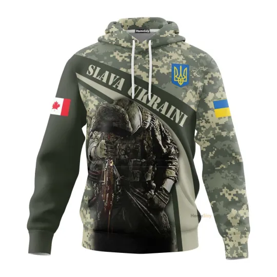 Canada Stands With Ukraine Slava Ukraini Camo 3D Hoodie