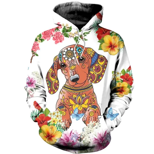 Discover Dog and Flowers 3D Hoodie for Men and Women