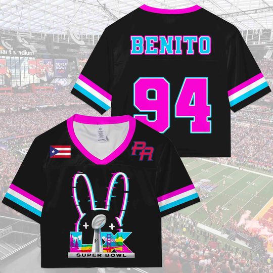 Discover Benito Crop Top Mesh Football Jersey, Puerto Rico Flag Crop Top Football Jersey Shirt,Gift for Unisex, Game DayOutfit Gift Idea