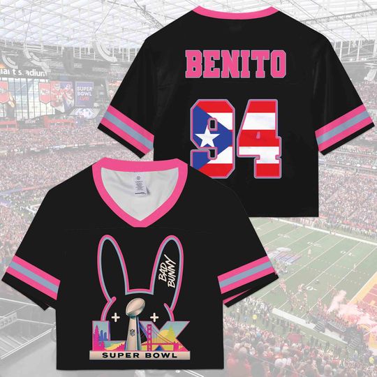Discover Benito Crop Top Mesh Football Jersey, Puerto Rico Flag Crop Top Football Jersey Shirt,Gift for Unisex,Game Day Outfit Gift Idea