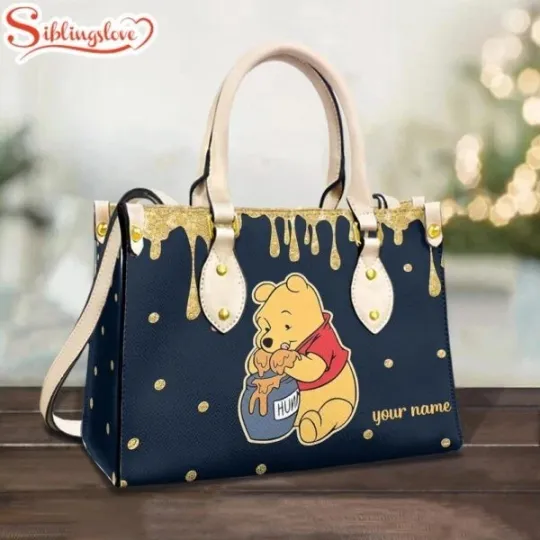 Discover Custom Name Winnie The Pooh Cute Leather Handbag