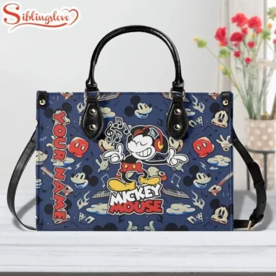 Discover Custom Name Mickey Mouse Leather Handbag
