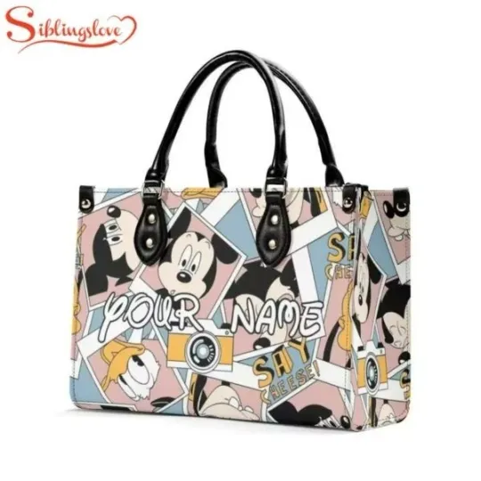 Discover Custom Name Mickey Mouse Pattern Disney Leather Handbag