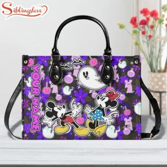 Discover Custom Name Mickey And Minnie Mouse Ghost Halloween Leather Handbag