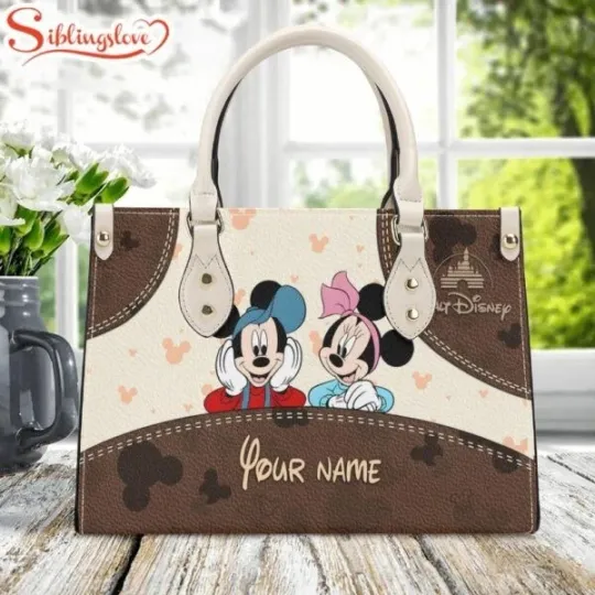 Discover Custom Name Minnie Mickey Mouse Leather Hand Bag