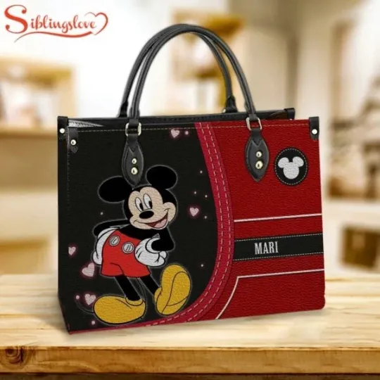 Discover Custom Name Mickey Mouse Leather Handbag
