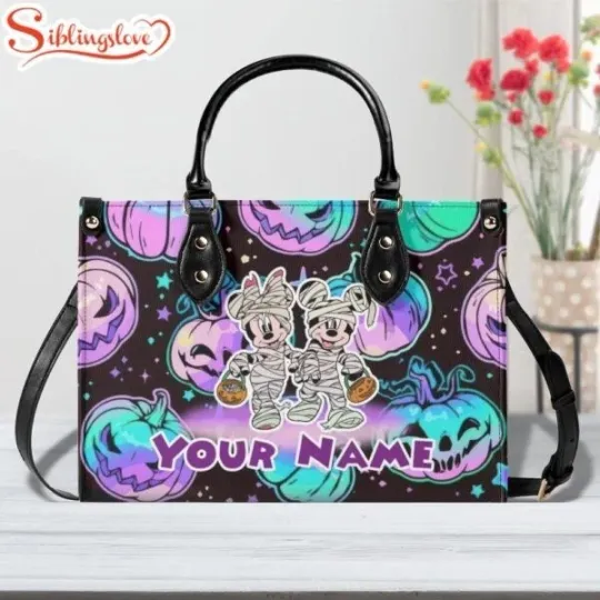 Discover Custom Name Mickey Minnie Mouse Ghost Halloween Leather Handbag
