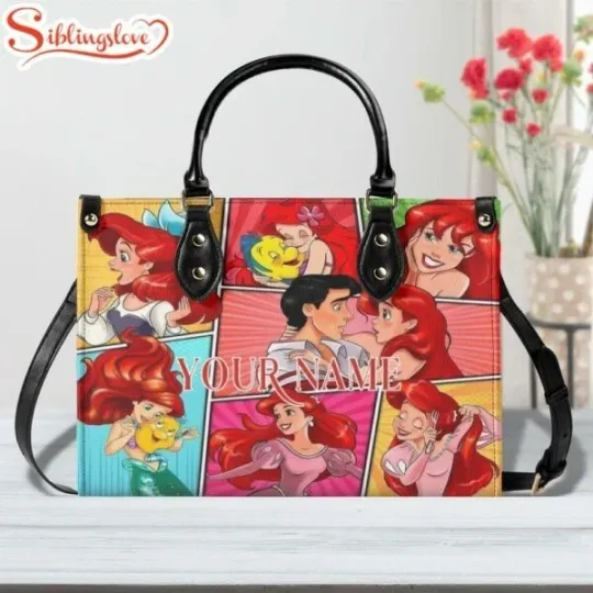 Discover Custom Name The Little Mermaid Leather Handbag