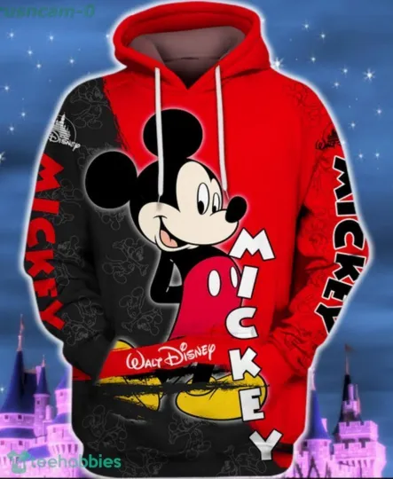 Discover Black and Red Mickey Mouse 3D Hoodie with All-Over Print for Women and Men