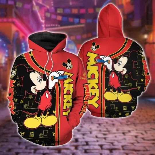 Discover Cute Mickey Mouse 3D Printed Hoodie with Name Writing for Christmas and Valentine's Day