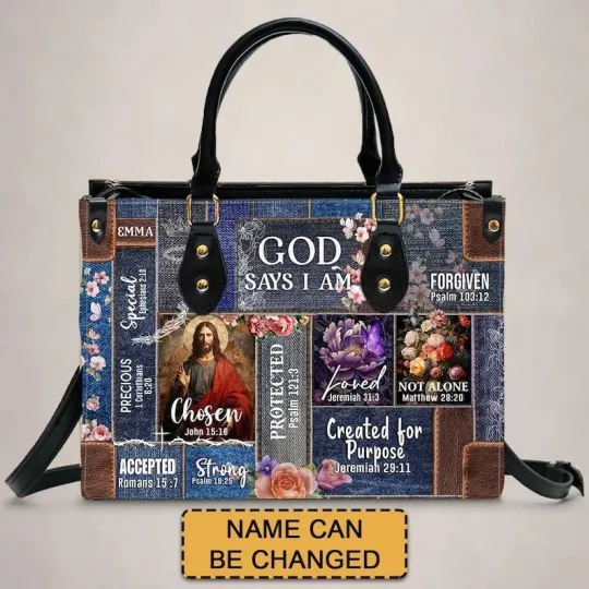 Discover Personalized Christian Leather Handbag: Floral Denim Bible Tote Bag