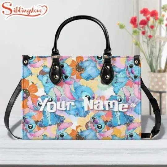 Discover Custom Name Stitch Flowers Leather Handbag