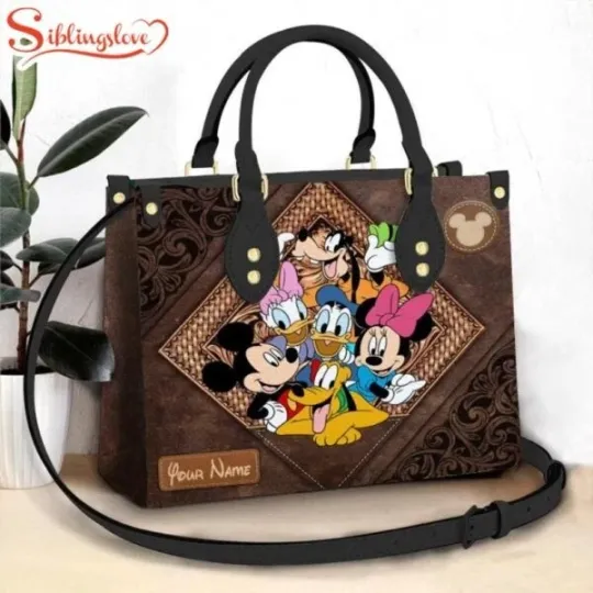 Discover Custom Name Disney Mickey Mouse Leather HandBag